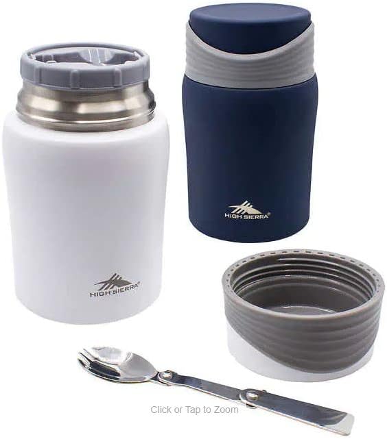 High Sierra Stainless Steel Insulated Food Storage Thermos Jar Set of 2, 709 mL (24 oz.), Hot for 12 hours Cold for 24 hours with Foldable spoon