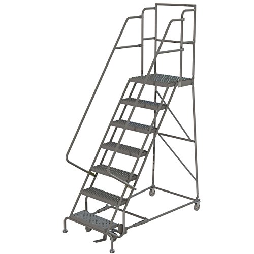 Image of Tri-Arc KDSR107162-D2 7-Step 20 inch Deep Top Steel Rolling Industrial & Warehouse Ladder with Handrails, 16 inch Wide Grip Strut Tread