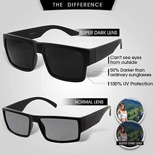 Image of grinderPUNCH Square Black Super Dark Stylish Modern Sunglasses for Men & Women Fashion Shield Large UV Protection Sunglasses