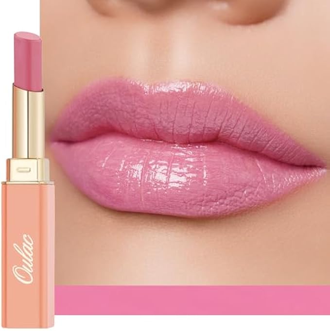 Oulac Warm Pink Shine Lipstick - Moisturizing Lip Stick Glossy Tinted Lip Balm, Sheer Shine Juicy Finish, Lightweight and Hydrating Formula for Dry Lip Care, Vegan 2.2g/0.07oz (07)