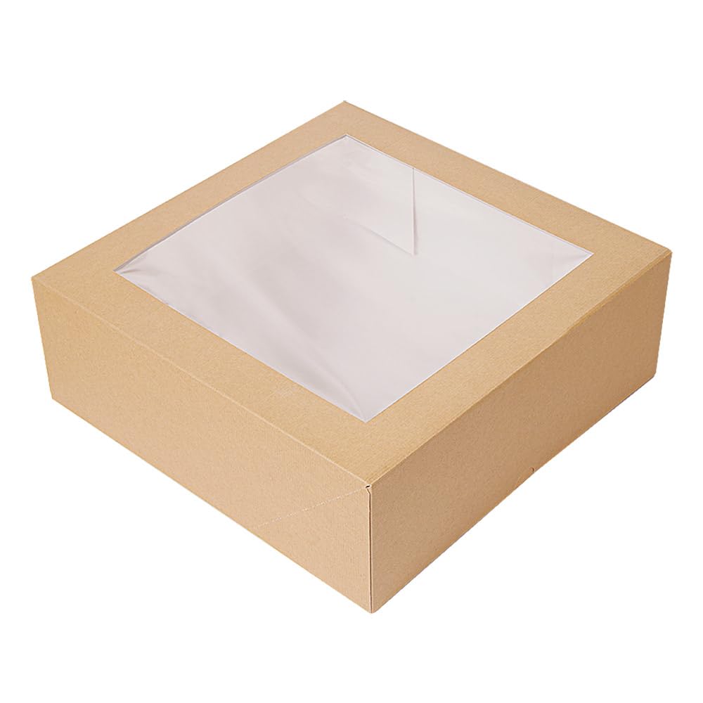 García de Pou - 50 Unidades - Cajas Pastelería Con Ventana 'Thepack' 240 G/M2 + Opp 26X26X8 Cm Natural Cartón Ondulado Nano-Micro