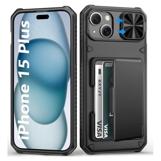 BXYJY for iPhone 15 Plus & 14 Plus Wallet Case, Built-in Card Holder(4-5 Cards), Slide Camera Cover, Military Drop & RFID Protection, Heavy Duty Women Men Phone Cases for iPhone 15 Plus/14 Plus, Black