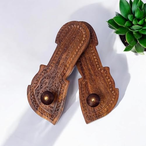 Image of Khadau Chappal for Men | Wooden Charan Paduka for Puja, Wearable Wooden Chappal Eco-Friendly (Rosewood) (10UK, Fish-Shape)