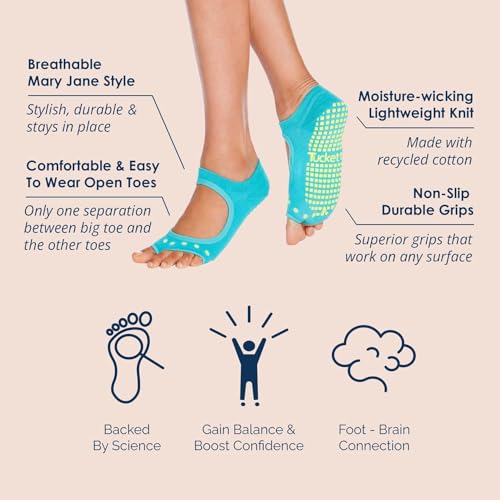 Image of Tucketts Allegro Toeless Pilates Socks with Grips for Women, Non-Slip Open-Toe Grip Socks for Yoga, 2 Pack