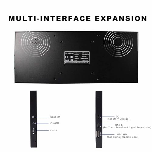 Image of VSDISPLAY 12.3'' Touchscreen Monitor 1920x720 IPS Stretched Bar LCD | Dual Speakers, for PC Computer Laptop Secondary Display Monitoring