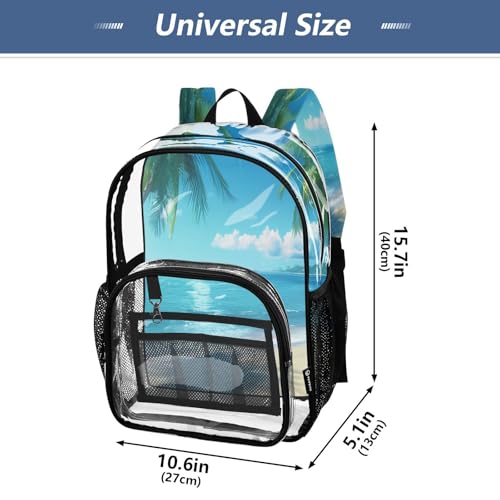 Palm Sea Beach Clear Backpack - Stadium Approved Large 15.7-inch Waterproof Transparent Bag for Sports, Concerts, Work, Travel#1484