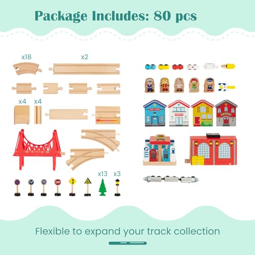 Glacer TM10052 80-Piece Train Table, Large Multipurpose Wooden Toy Activity Table Playset thumb #2