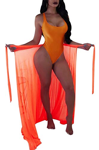 BYSYGLOBE Long Sarongs Bathing Suit Wrap Skirt Women s Swimsuit Cover Up Plus Size Bikini Sexy Sheer Beach Dress Orange