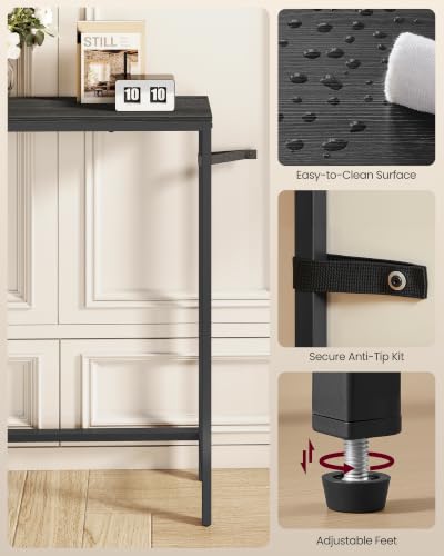 Image of VASAGLE 78.8 inch Console Table, Narrow Behind Couch Table with Outlet | Sofa Table with 2 Hooks, for Entryway, Living Room, Easy Assembly, Charcoal Gray and Ink Black, BARNET Collection ULNT077B201