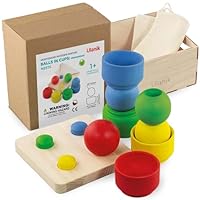 Ulanik Starter Kit Balls in Nests Toddler Montessori Toys for 1 Year Old + Baby Wooden Games for Learning Colour Sorting and Counting \u2014 4 Balls in Nesting Cups