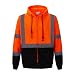 3C Products SAJ6800, ANSI/ISEA Class 3, Men’s Safety Fleece Hoodie Jacket, Reflective, Pockets, Neon Orange w/Black Bottom,L