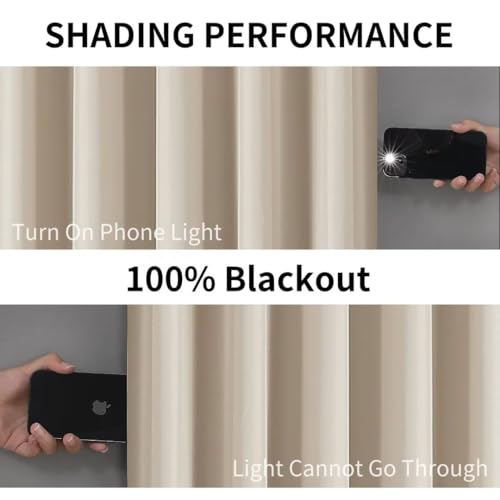 Image of Joydeco Natural Blackout Curtains 63 Inch Length for Bedroom, Black Out Curtains 63 Inch Long 2 Panels Burg for Living Room, Thermal Insulated Solid 63 Inch Drapes with Grommets