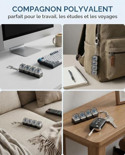 IPNSDON 1 pièce Porte-clés clavier, Jouets Silencieux pour Soulager Le Stress, Fidget Keyboard Clicker Interrupteur Mécanique Soulagement du Porte-clés(transparent) – vue 2