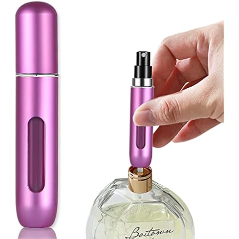 ExceLife 8 ml Perfume Atomisers, Travel Size Mini Portable Perfume Fragrance Empty Spray Bottle, Bottom Refill Scent Pump Case for Traveling and Outgoing, Rose Red Cover