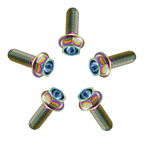 Image of Rison Titanium Bolts - Flanged Hex Head Titanium Bolt M8x1.25x20mm 6AL4V Aerospace Grade Ti, Rainbow Finished, Pack of 5