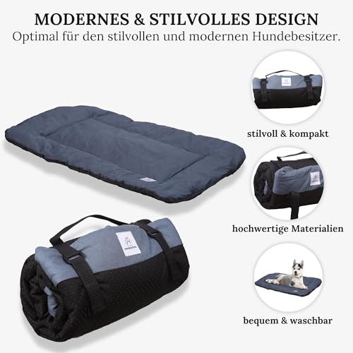 Wanderpfote Hundedecke für Unterwegs, 75 x 50cm – Waschbar, Orthopädisch, Wasserdicht – Hochwertiges Design – Hundedecke Outdoor, Hundematte Auto (Blau, Größe M)