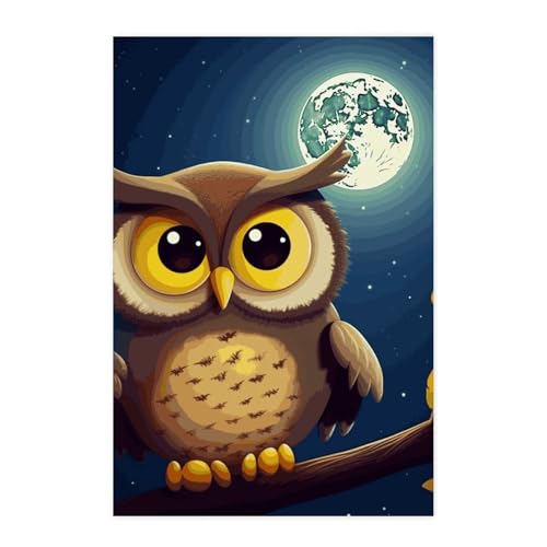 Affiches murales vintage hibou autocollants lune jaune chambre