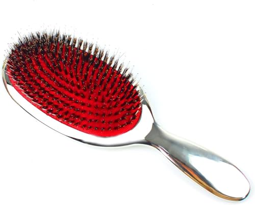 Image of VinBee Paddle Hair Extension Brush Cushion Hair Detangler Dual Bristle Design Soft Boar Bristle Nylon Brush Anti-static Comb Beauty Works -Curly Hairs Brushs Silver