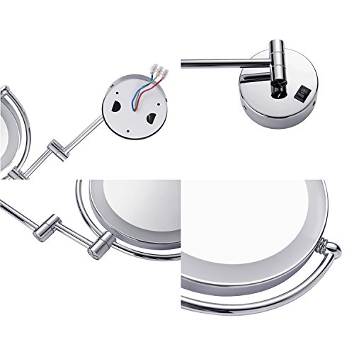 AECHOO Bathroom Mirror Shaving Mirrors Make Up Wall Mounted LED Illuminated Mirror 10X Magnifying Concealed Install Simply and Luxury Decorate for Hotel Vanity Two Swivel Surface with Chrome Finished
