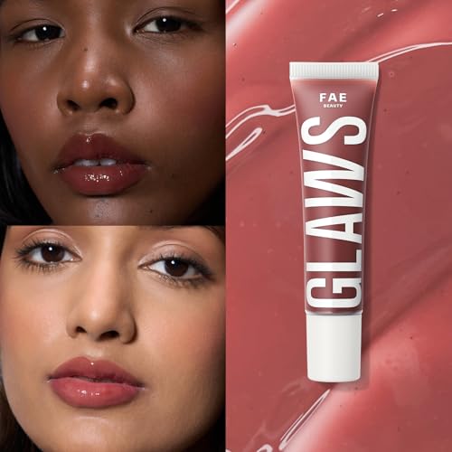 Image of FAE Beauty Peptide Hydrating & High Shine Tinted Lip Gloss (12gm) | With Passionfruit Oil & Argireline to Smoothen, Even, and Soften Lips | Non Sticky | Vegan | Shade Living | Rosewood Gloss