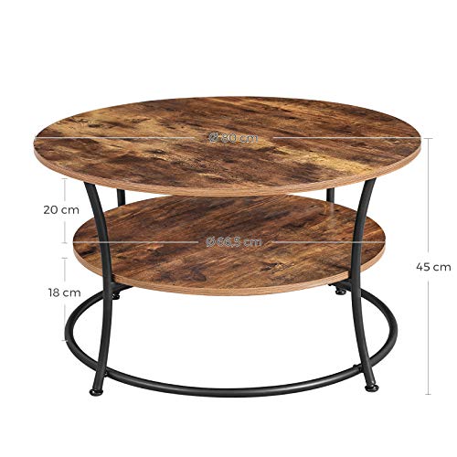 VASAGLE Couchtisch, runder Cocktailtisch mit Ablage, Teetisch, einfache Montage, Metall, Industriedesign, rustikales… – Bild 6