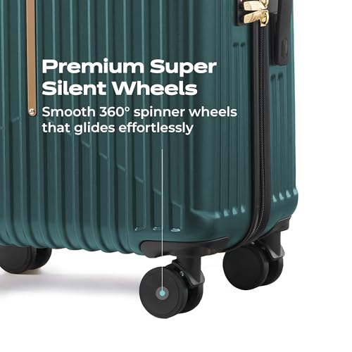 Image of Midnight Voyager Check-in Medium 67.5cm | Trolley Bag Hard Case Polycarbonate, 4 Wheels 360 Degree Wheeling System Luggage, Suitcase for Travel, with Front Laptop Access (Moss Green)