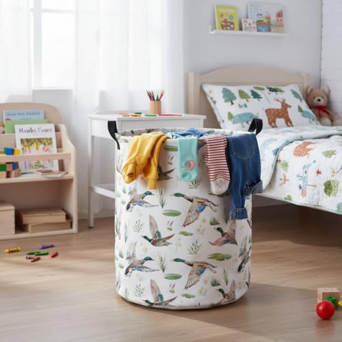 Image of Baby Laundry Hamper Basket Baby Hamper for Nursery Boy and Girl Cute Storage Bin Organizer Boho Room Decor(Duck)