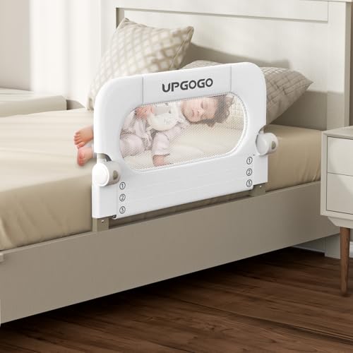 UPGOGO Folding Toddler Bed Rails for Crib,Toddler Bed Guard Rail with Reinforced Anchor Safety System,Bed Rail for Kids Fit,Bunk,Full Size,Queen,King,Twin(White,33"x23.6")