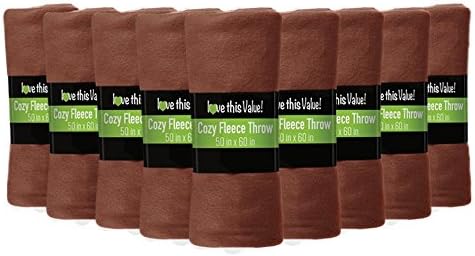 Imperial Home12 Pack Wholesale Soft Comfy Fleece Blankets - 60" x 50" Cozy Throw Blankets (Brown)