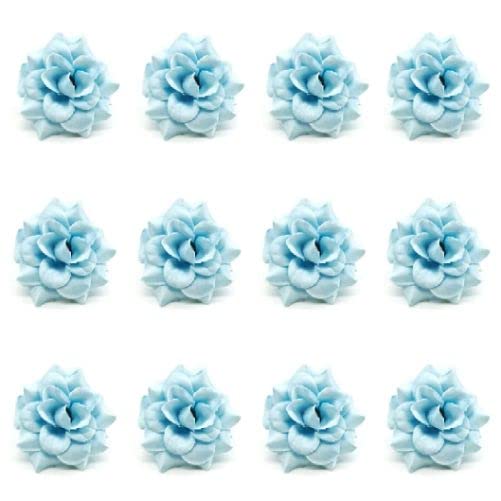 Image of SATYAM KRAFT 12 Pcs Artificial Eden Rose Flower Heads | Fabric Fake Roses for Home Decoration, Mandir Pooja, Wedding, DIY Craft & Cake Decoration, Floral Arrangements (4 cm) (Light Blue)