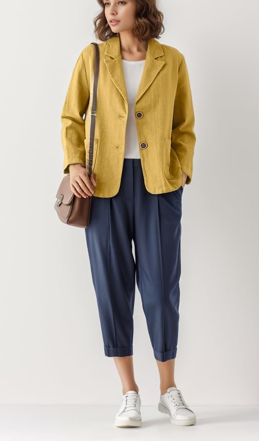 Women's Blazer Jackets Cotton Linen Casual Loose Long Sleeve3
