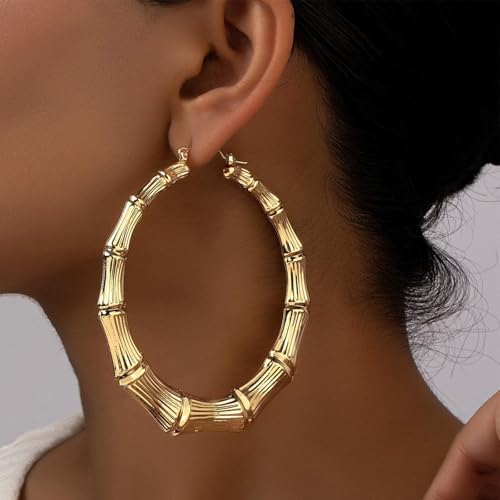 Bamboo Earrings for Women Large Bamboo Hoop Earring Set 80s 90s Earrings Earring Hip Hop Style Jewelry Gifts Party Custom Accessories4
