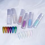 DSHIJIE 6 Color Chrome Liquid Nail Powder Aurora Metallic Chameleon Mirror Effect Pigment Chrome Iri