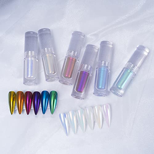 Dshijie 6 Color Chrome Liquid Nail Powder Aurora Metallic Chameleon Mirror Effect Pigment Chrome Iridescent Nail Art Glitter Mermaid Pearl Glitter For Nail Polish Kits Nail Art Accessories (Aurora) #TOP8
