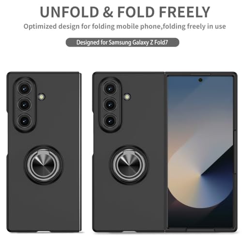 Image of amazon basics for Samsung Galaxy Z Fold 6 Case with Magnetic Ring Holder, 360 Rotating Bracket, Hinge Protection Slim Anti-Drop Shockproof Case (Black)