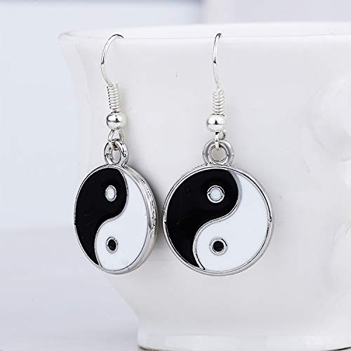 Enamel Black White Tai Chi Yin Yang Dangle Earrings(A)3