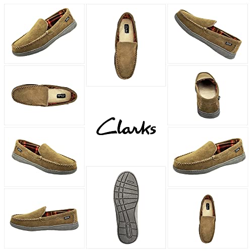 Image of Clarks Men's Freddie Suede Moccasin House Shoe Indoor & Outdoor Slip Resistant Flexible Outsole Slipper (14 M US, Sage)