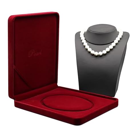 JunningGor Jewelry Velvet Box Pearl Necklace Gift Display Case Wedding Jewelry Storage Holder (Wine Red) Cover