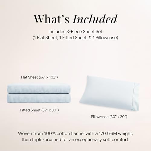 Image of Tribeca Living Triple Brushed Soft Cotton Flannel Sheets Set, Twin XL Size 170-GSM Weight Extra Deep Pocket Sheet in Solid Sky Blue Color