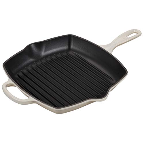 Le Creuset Enameled Cast Iron Signature Square Skillet Grill, 10.25', Meringue