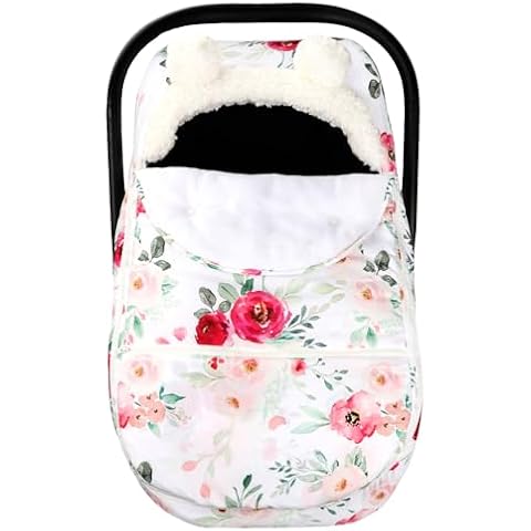 Car Seat Covers for Babies Winter, Flower Carseat Cover Girls, Zipped Cozy & Warm Cover, Universal, Ultra-Soft Breathable, Removable Design Infant Car Seat Canopy Cover