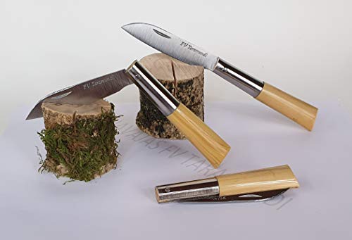 Navaja artesanal TARAMUNDI de punta recta boj natural Caza, Pesca, Camping, Outdoor, Supervivencia y Bushcraft + Portabotellas de regalo