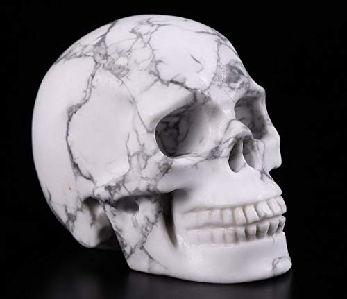 Skullis 2.0” Howlite Crystal Skull, Hand Carved Gemstone Fine Art Sculpture, Reiki Healing Stone Statue. #TOP2
