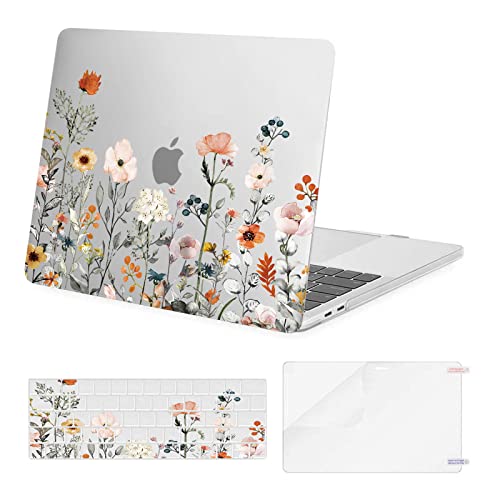 MOSISO Compatible with MacBook Pro 13 inch Case 2022, 2021, 2020-2016 Release A2338 M1 A2289 A2251 A2159 A1989 A1706 A1708, Plastic Garden Flowers Hard Case&Keyboard Cover&Screen Protector,Transparent