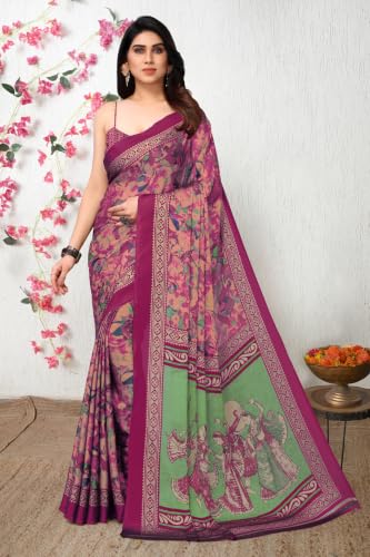 Image of MIRCHI FASHION Women Saree Ethnic Motif Print Chiffon | Breathable Lightweight Plain Weave Sari for Office and Daily Use (Available in 20 Designs)