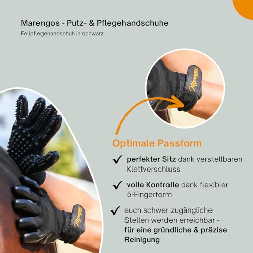 Marengos - Putz- & Pflegehandschuhe – Fellpflegehandschuh mit weichen Noppen - Fellwechselhelfer für die Pferdepflege – Handschuh zum Striegeln – Pferdezubehör in schwarz – Einheitsgröße