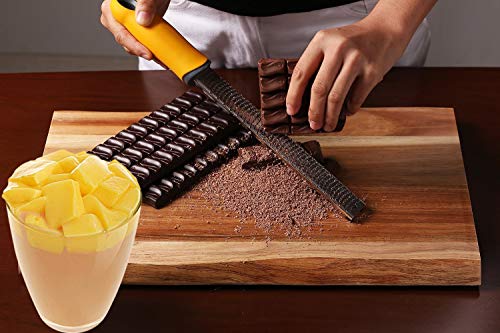 Image of Baskety Professional Lemon Zester & Cheese Grater Dishwasher Safe Heavy-Duty Stainless Steel Blade for Extra-Fine Flakes Hard & Soft Cheeses,Veggies,Fruits,Roots,Spices,Chocolates (Yellow)