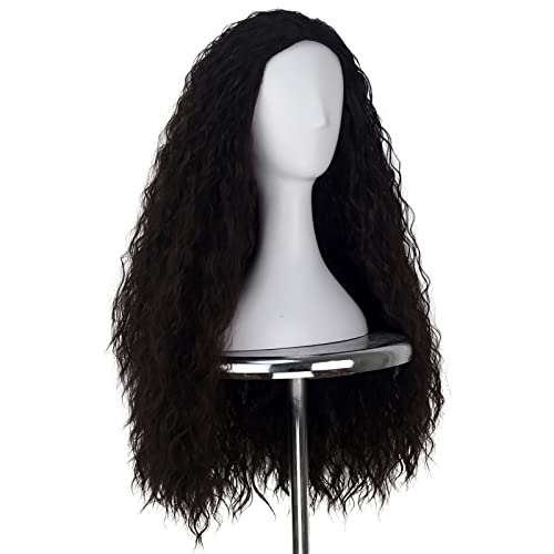 Yan Dream Long Wavy Wig Synthetic Natural Frizzy Dark Brown Hair Wig Movie Cosplay Costume Halloween Wigs Daily Replacement Wig Women Girls Men Wig #TOP3