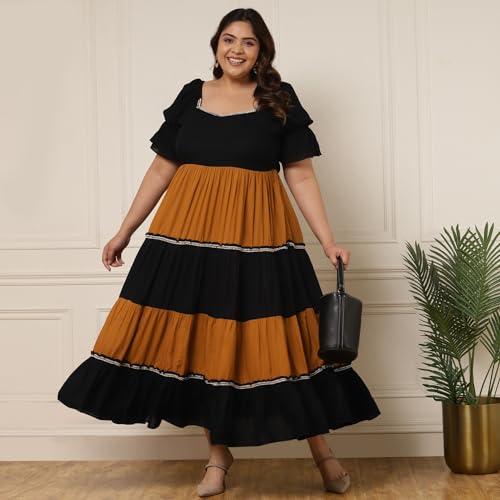 Image of DEEBACO Women's Solid Rayon Fit and Flare Midi Dress for Woman Festive Fancy|Casual Trending Stylish Long One Piece Dresses Women Western Short Sleeve (Multicolor)