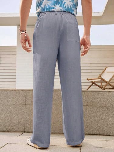 Image of GRECIILOOKS Men's Linen Trousers | Loose Fit Linen-Cotton Casual Pants for Men | Relaxed Office Wear Formal Trousers for Men | Stylish Beige & Pants